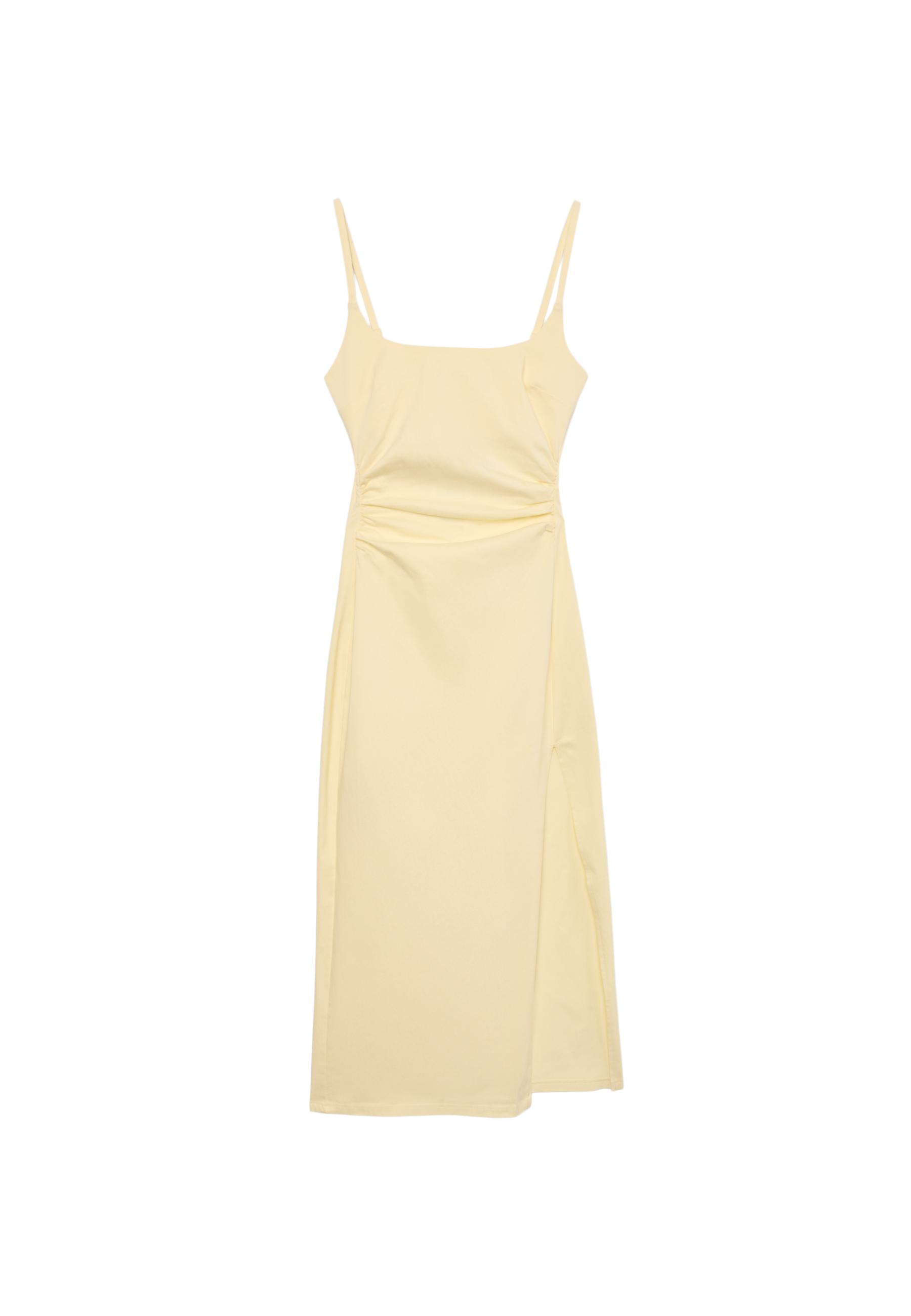 Fitted square-neck midi dress — Pastel yellow