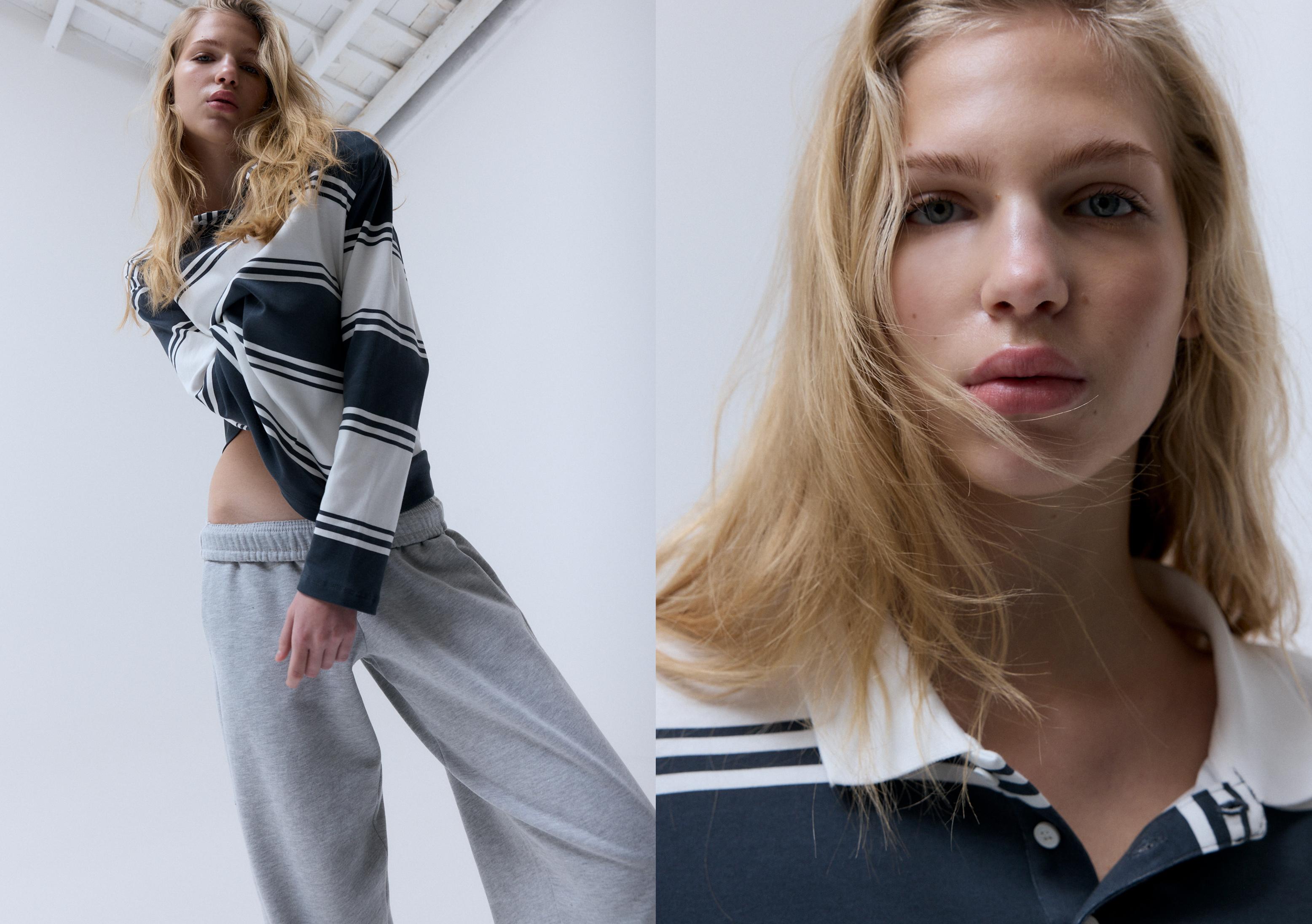 Oversize Striped Polo Shirt — Dark grey