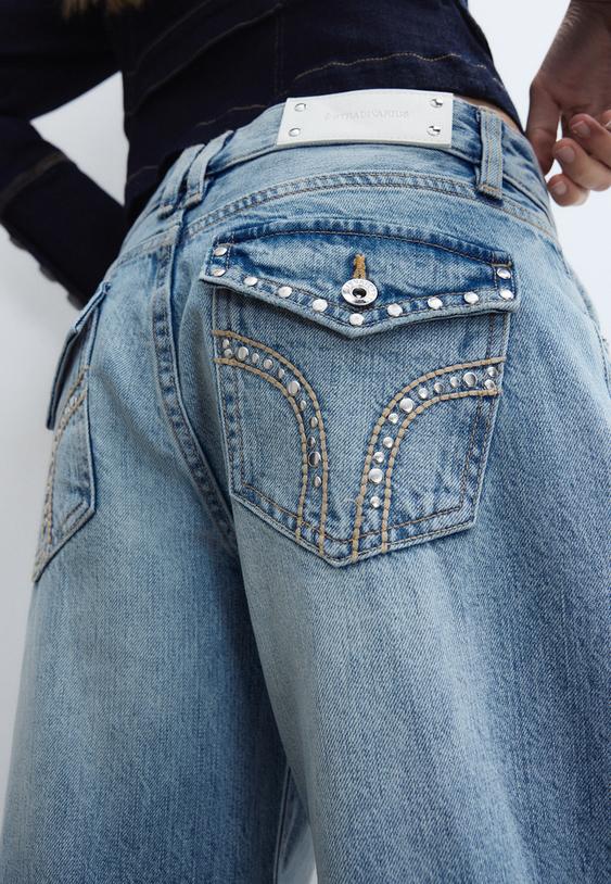 jeans low waist straight tasche borchie