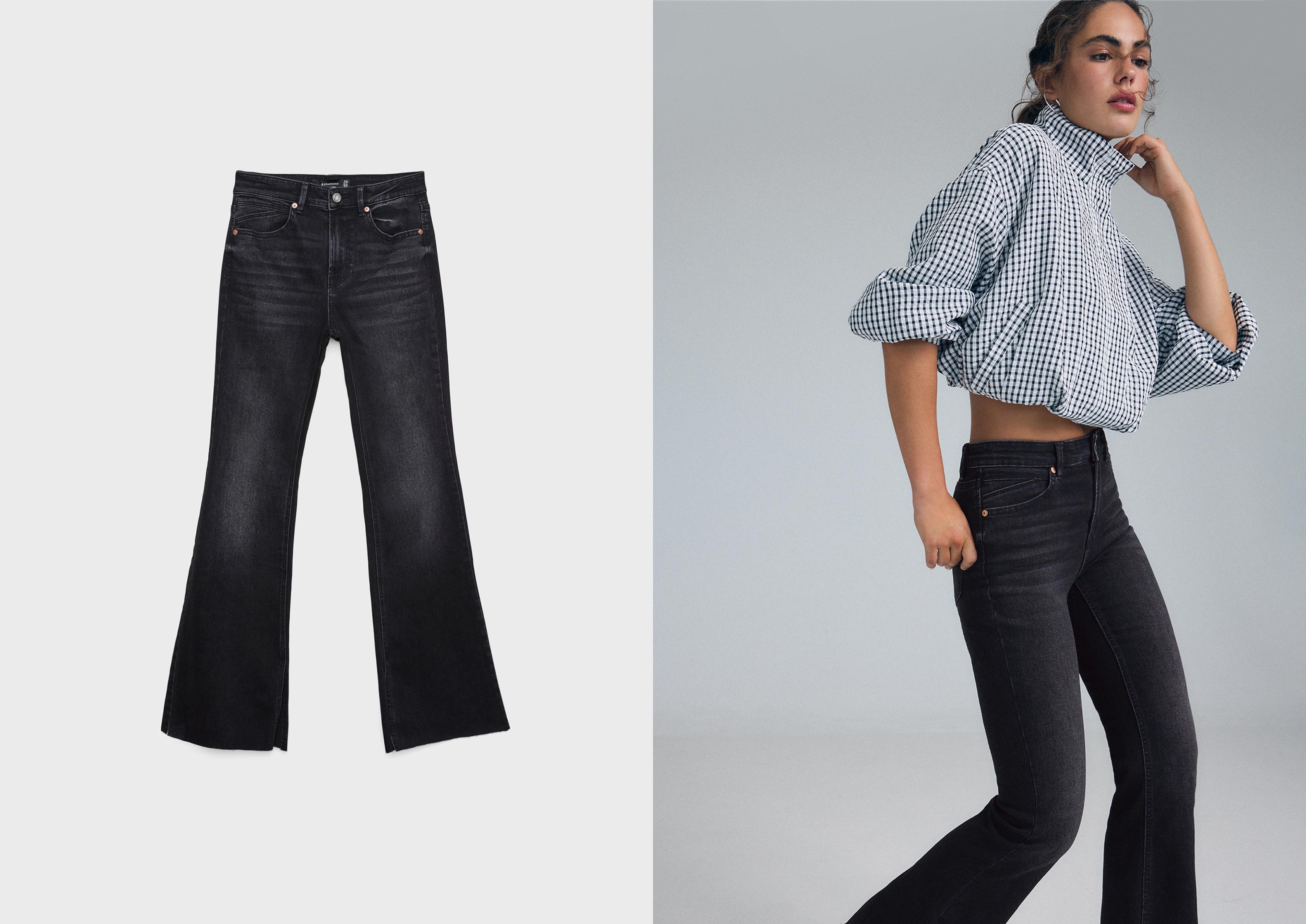 Stradivarius D74 yırtmaçlı çan paça jean görsel 6