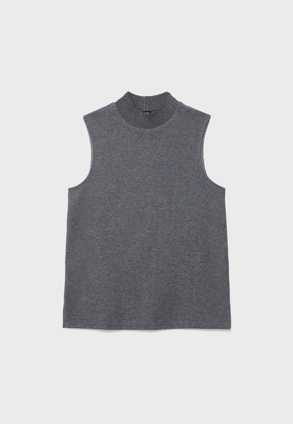 Knit T-shirt with raised neck