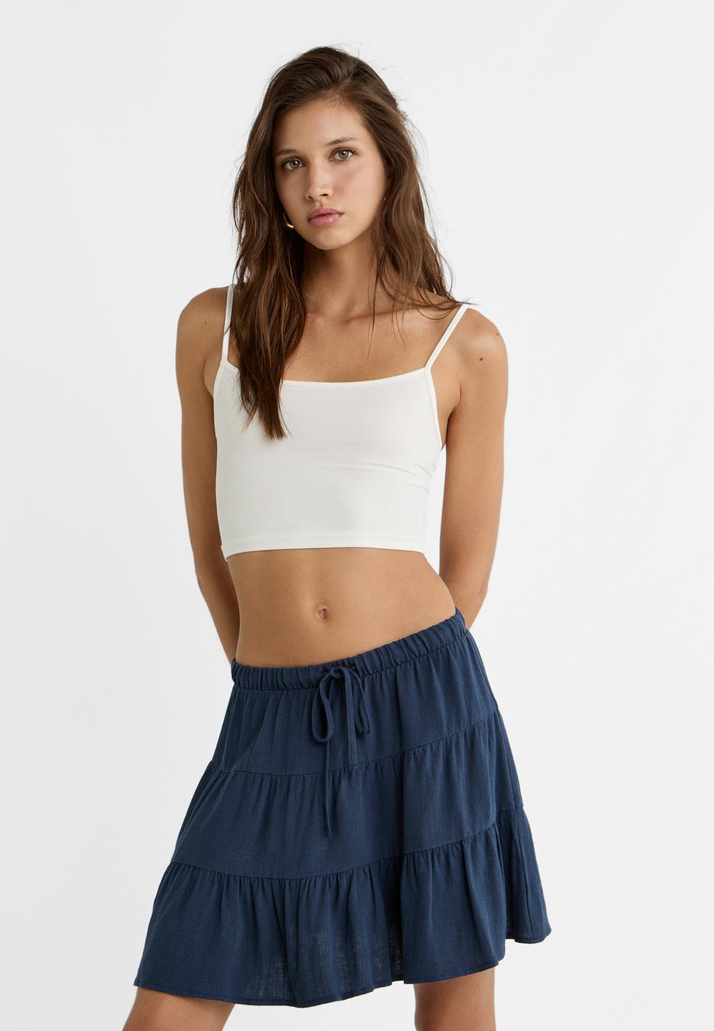 Linen blend peasant mini skirt