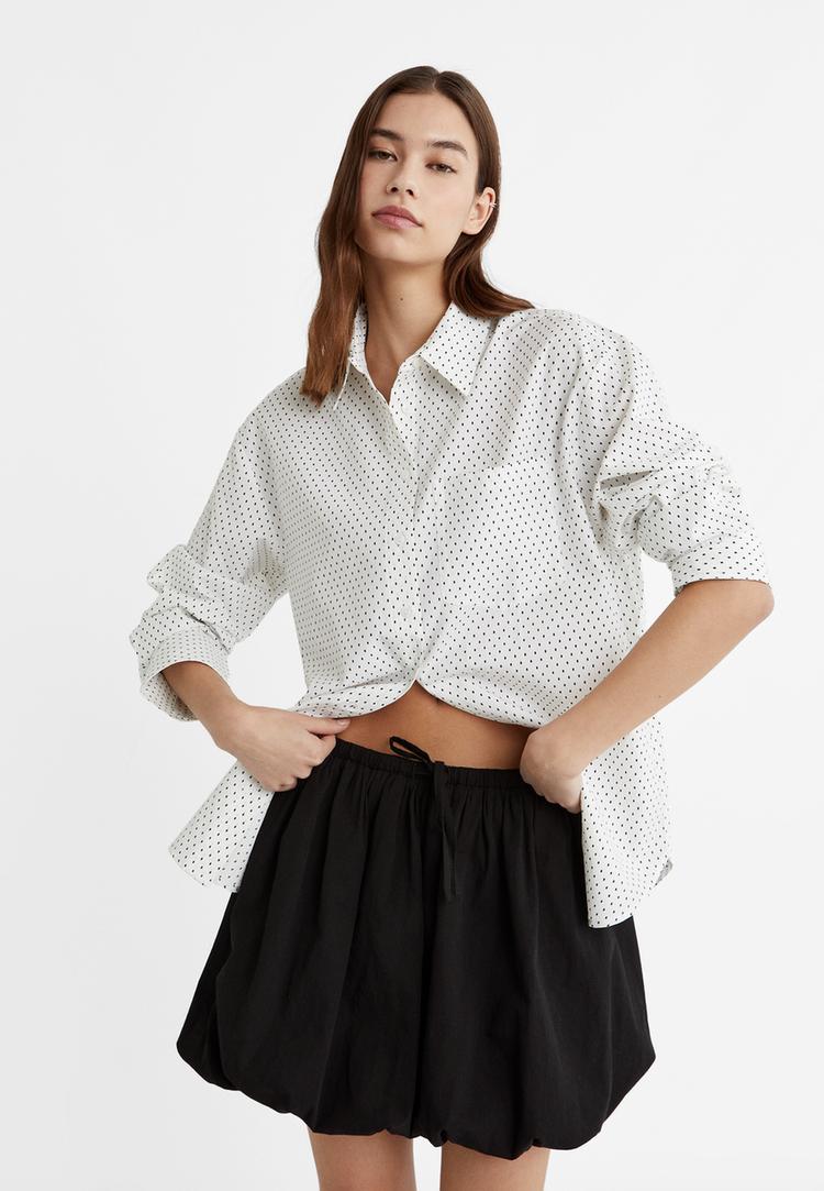 puantiyeli oversize poplin gomlek