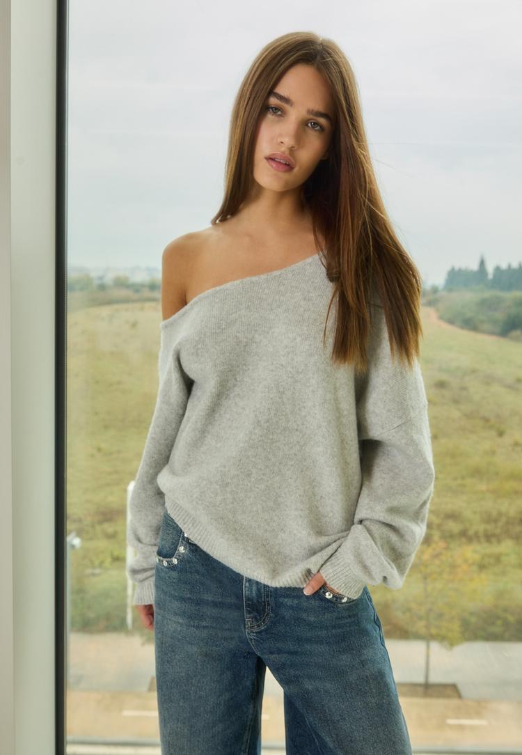 camisola de malha assimetrica