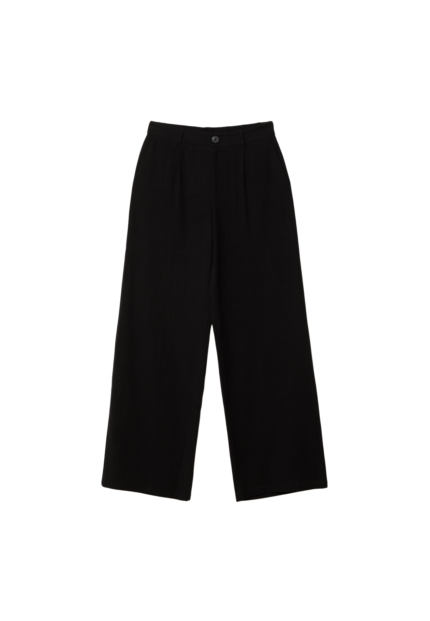 Straight-leg linen-effect trousers — Black