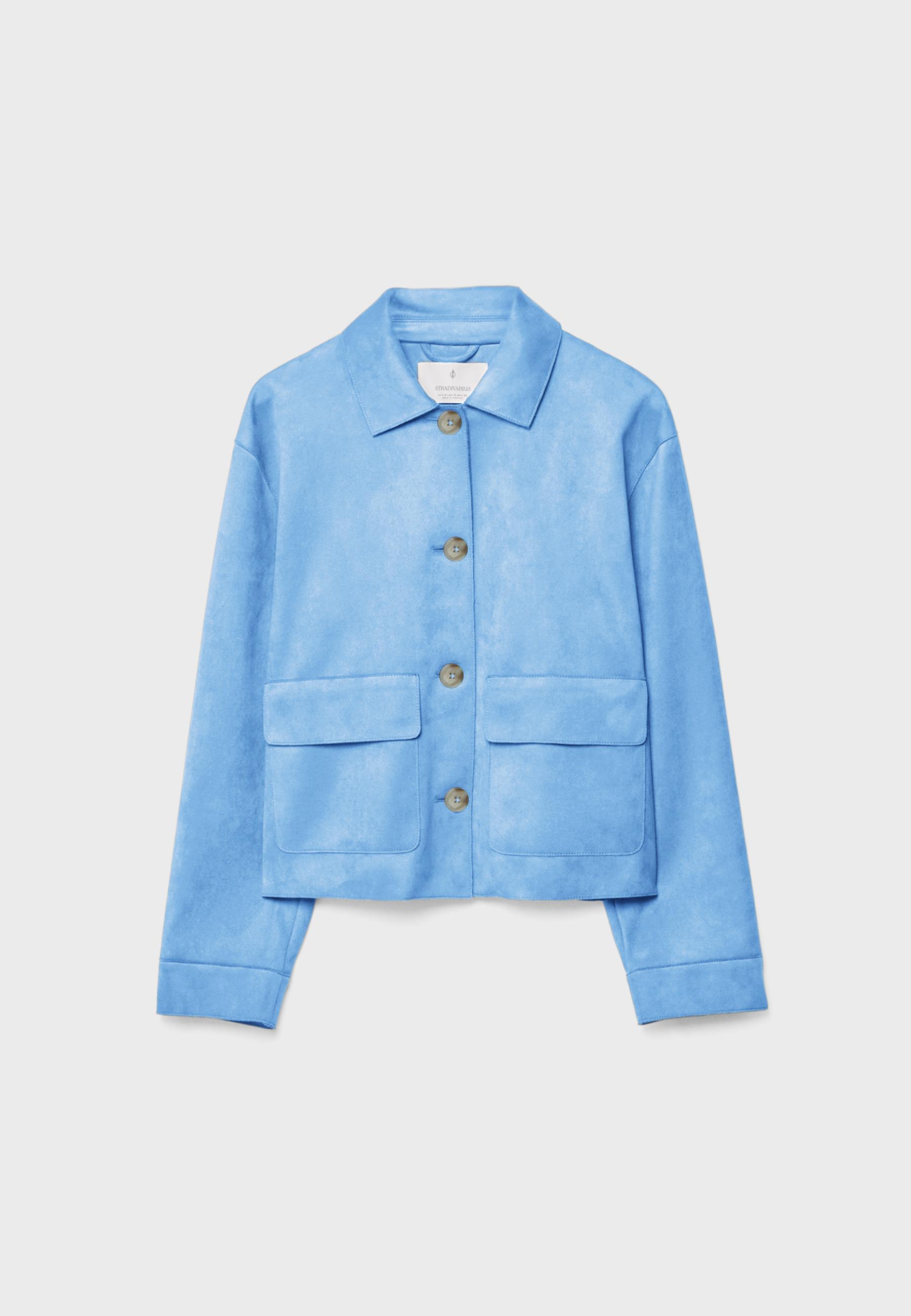 Faux suede jacket with pockets — Sky blue