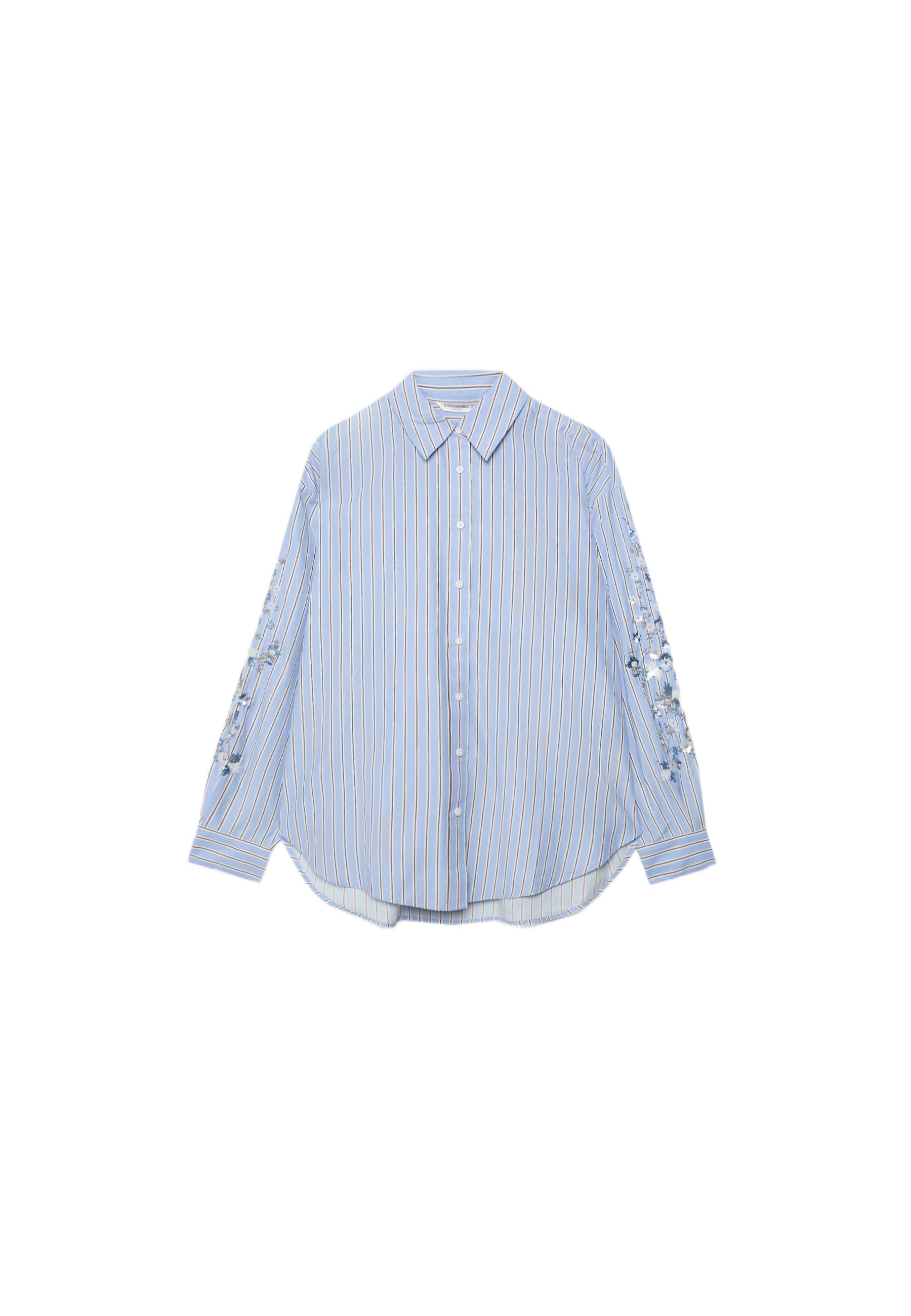 Embroidered sleeve shirt — Sky blue