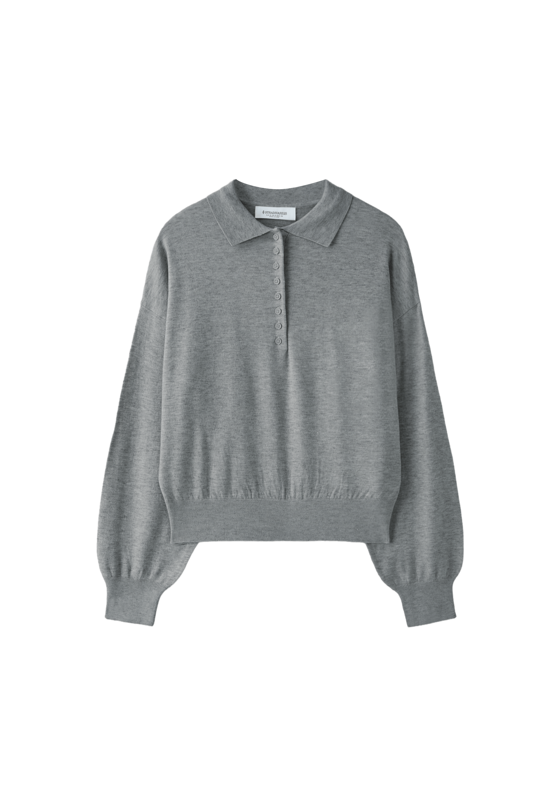 Polo collar knit sweater — Grey melange