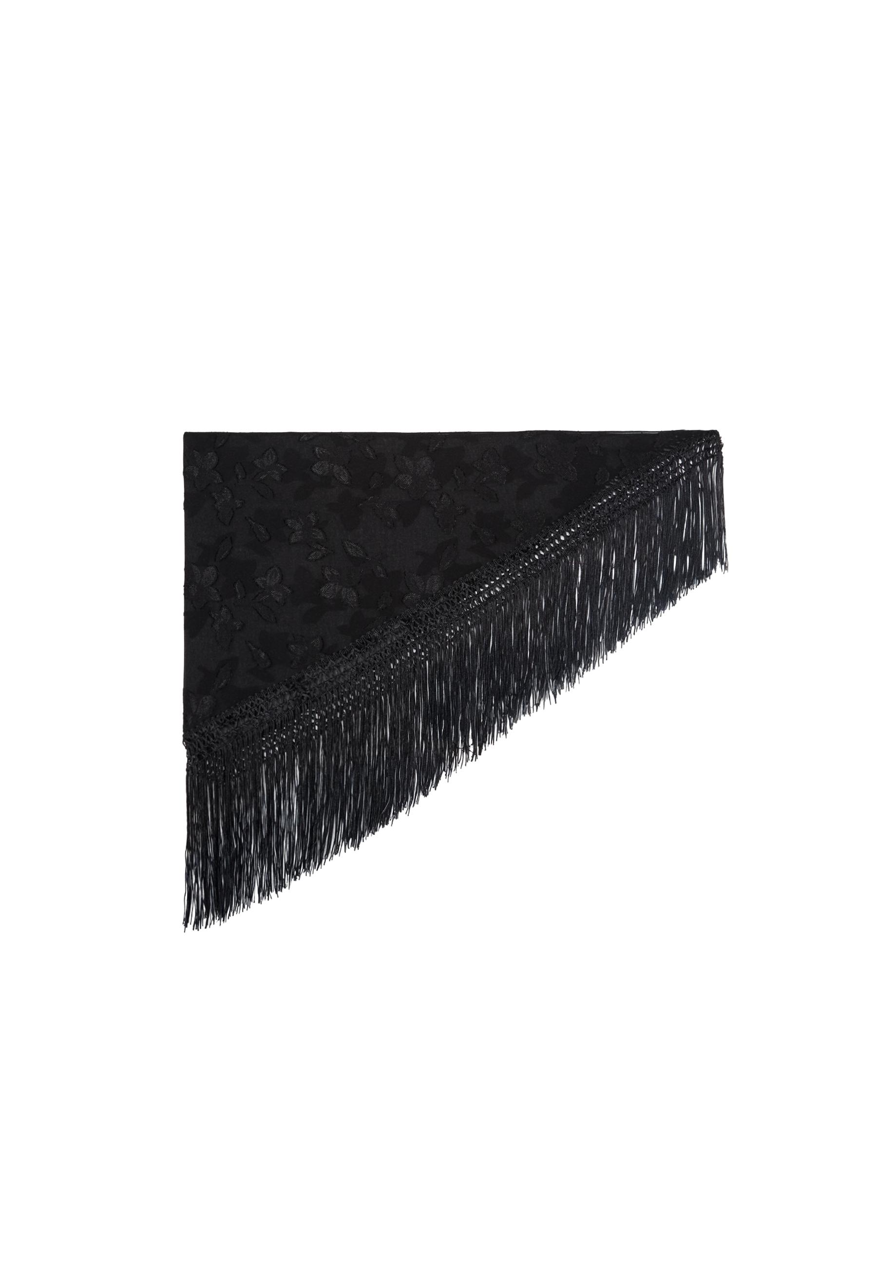 Fringed floral pareo — Black