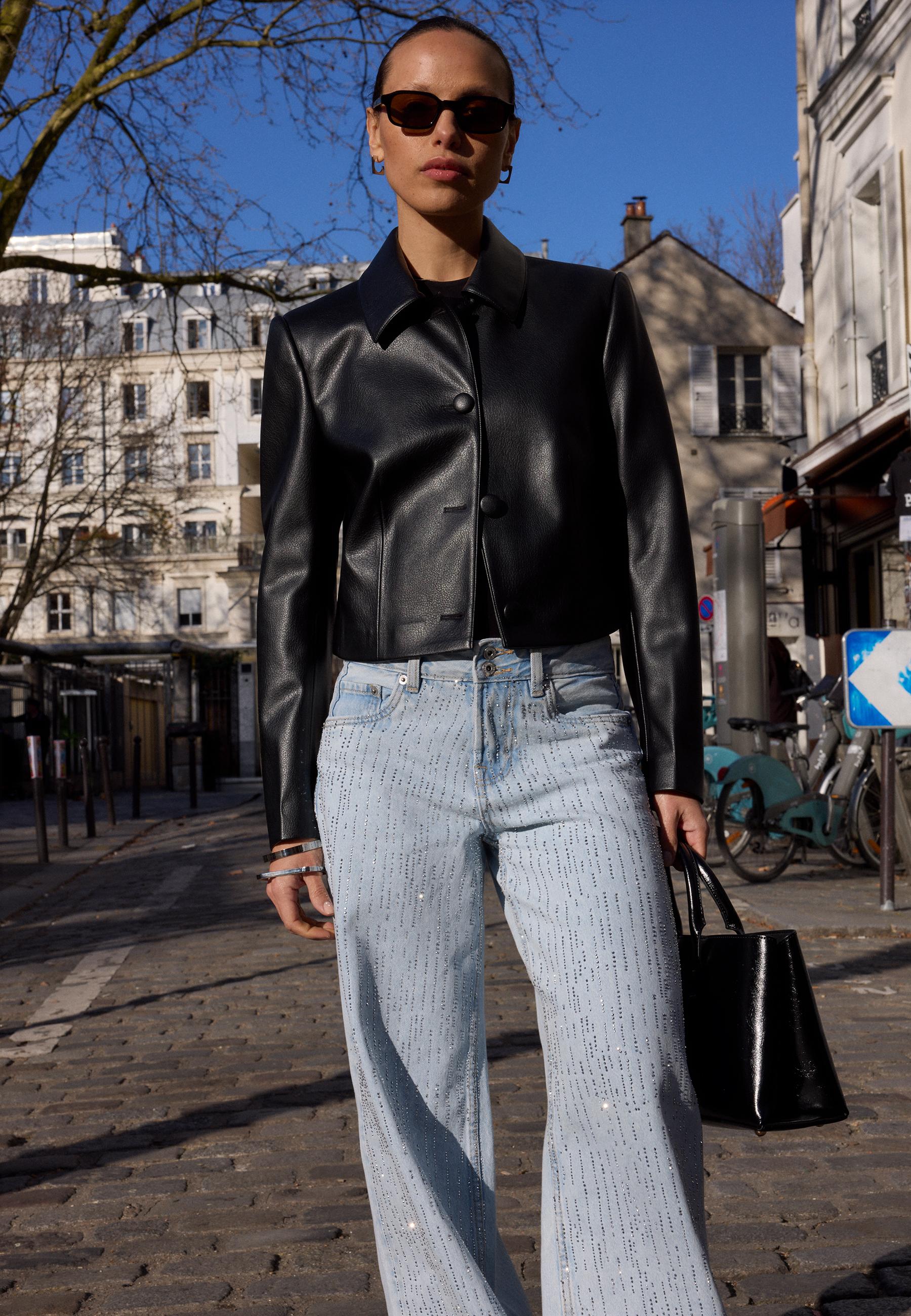 Crop leather effect blazer — Black