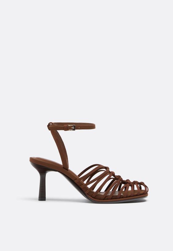 Stradivarius Heeled Cage Sandals Brown 7
