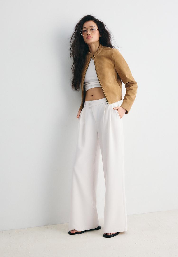 Stradivarius Pantalon Casual Gekruiste Taille Strepen Ijs 44