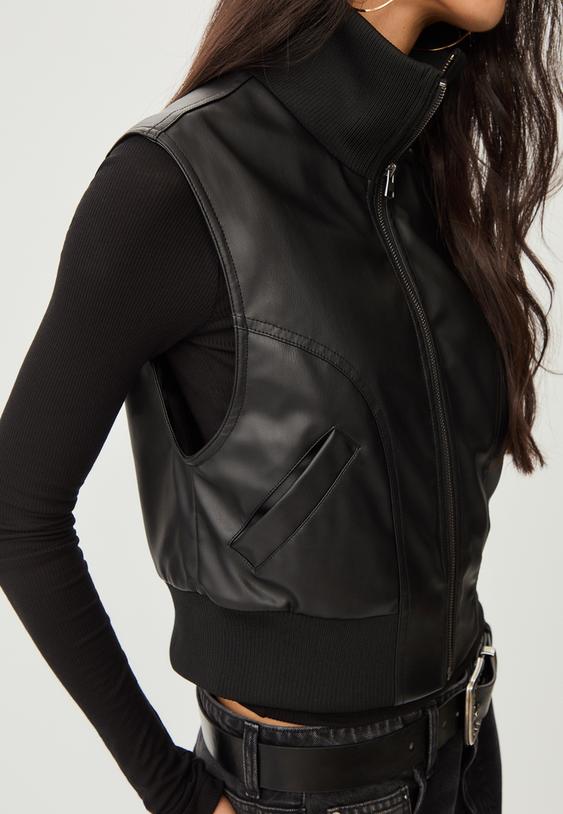 rib detayl suni deri yelek