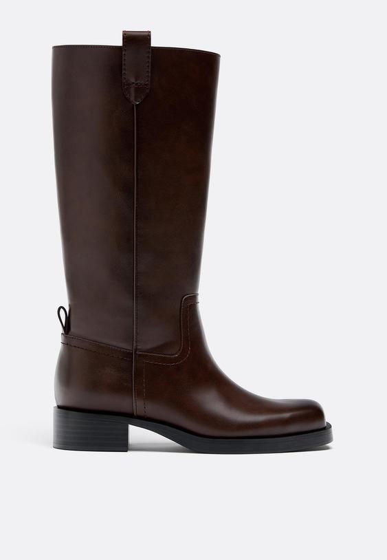 flat leather effect boots