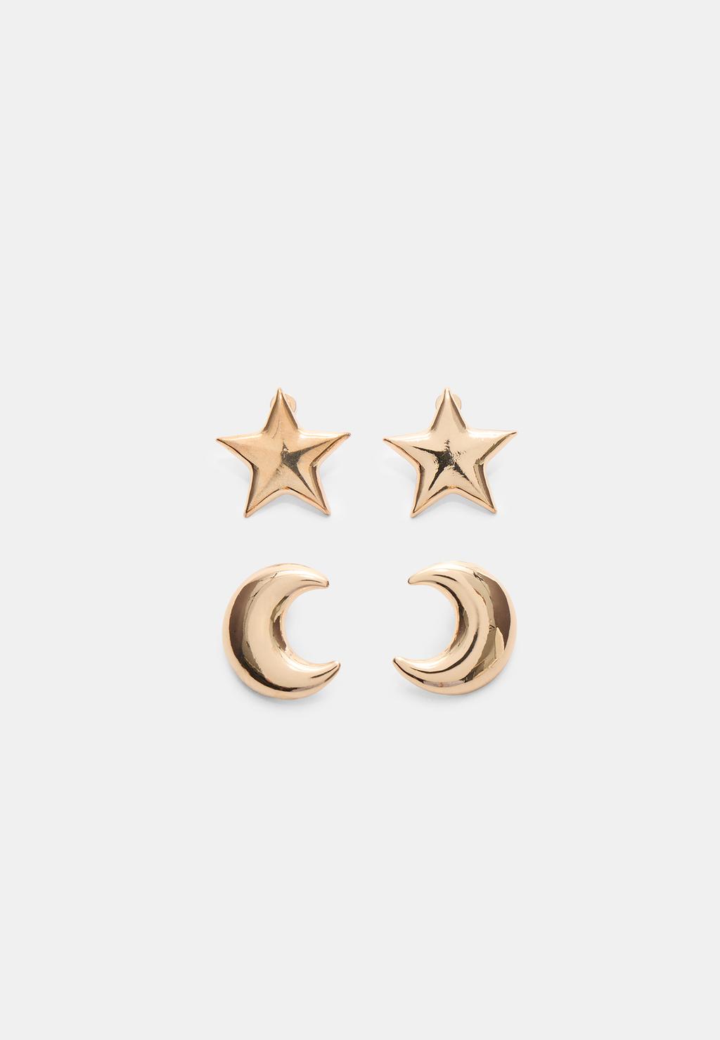 Set of 2 pairs of moon and star earrings