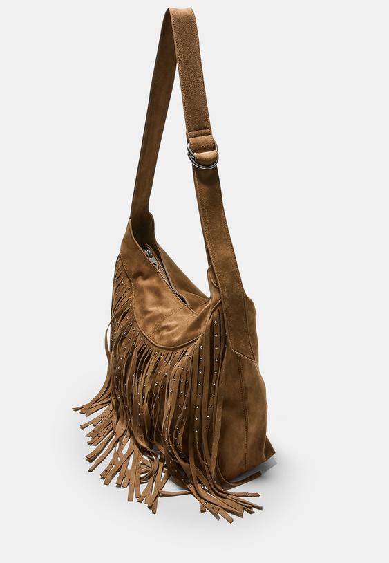 sac porte epaule toucher doux detail franges