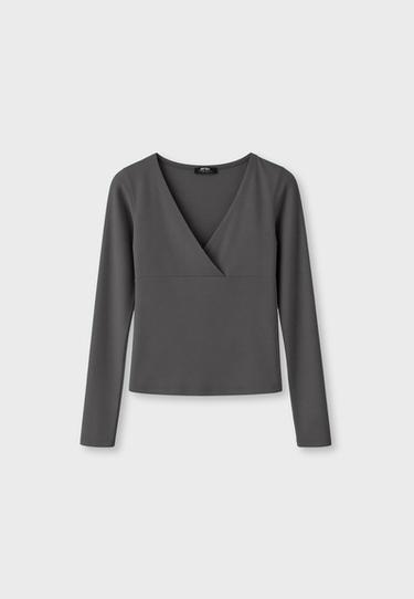 Long sleeve T-shirt with under-bust cut-out — Dark grey 7
