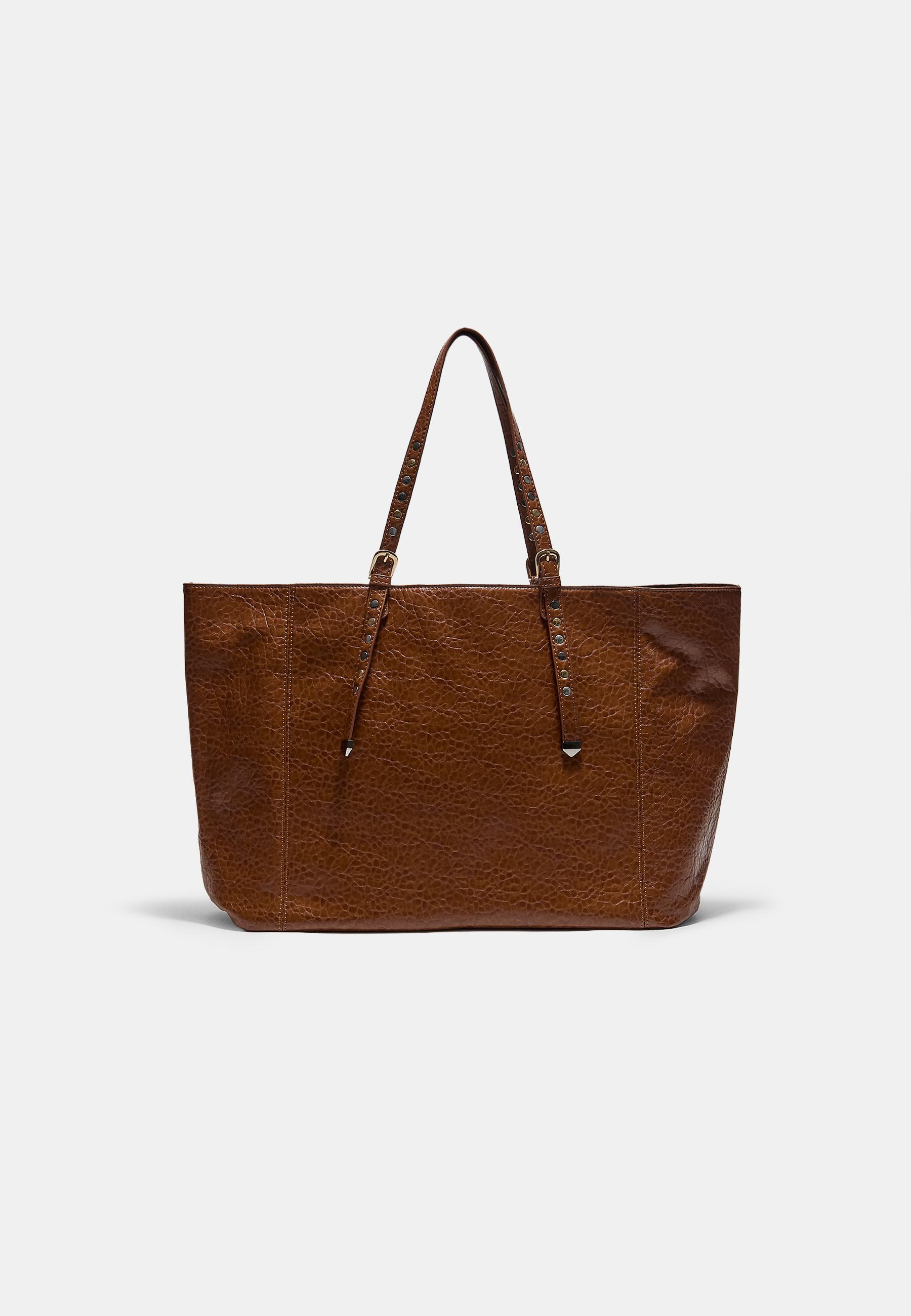 Stradivarius Shopper Τσάντα Ώμου Από Σουέντ Με Τρουκς Καμηλό Ανοιχτό Os