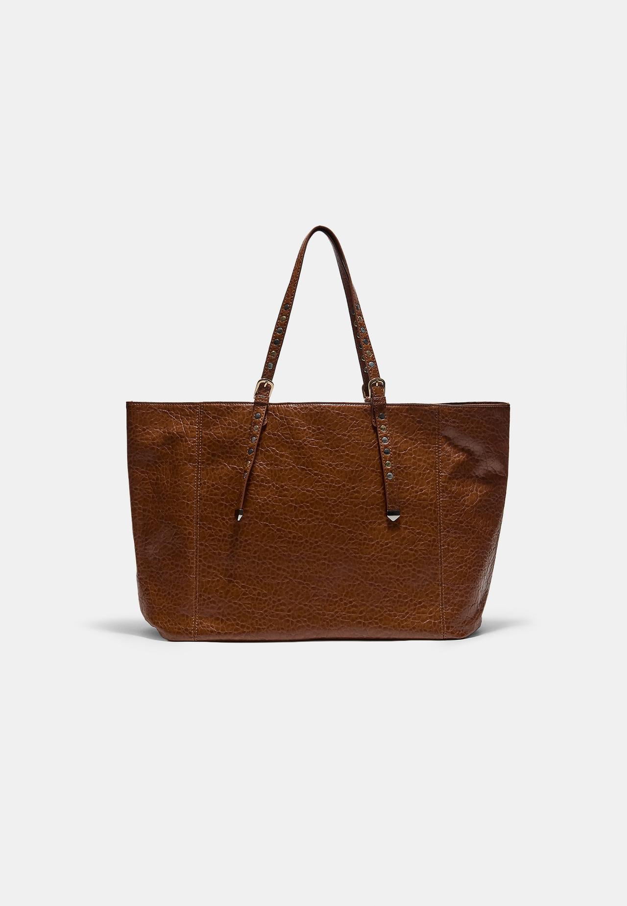 Studded handle shopper bag — Pale camel