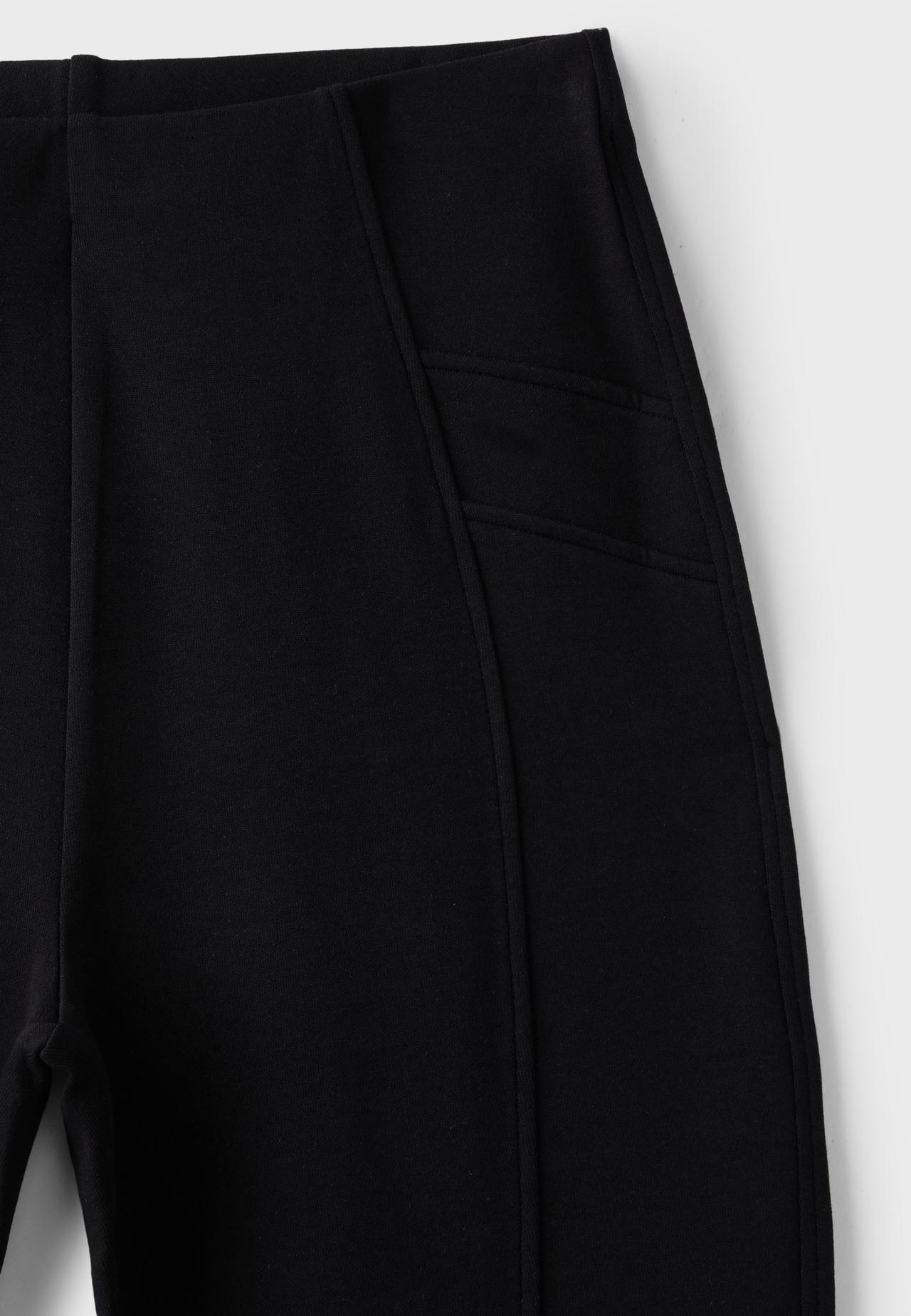 Cotton blend bell bottom leggings with seam detail — Black