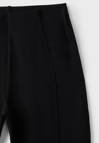 Cotton blend bell bottom leggings with seam detail — Black 9