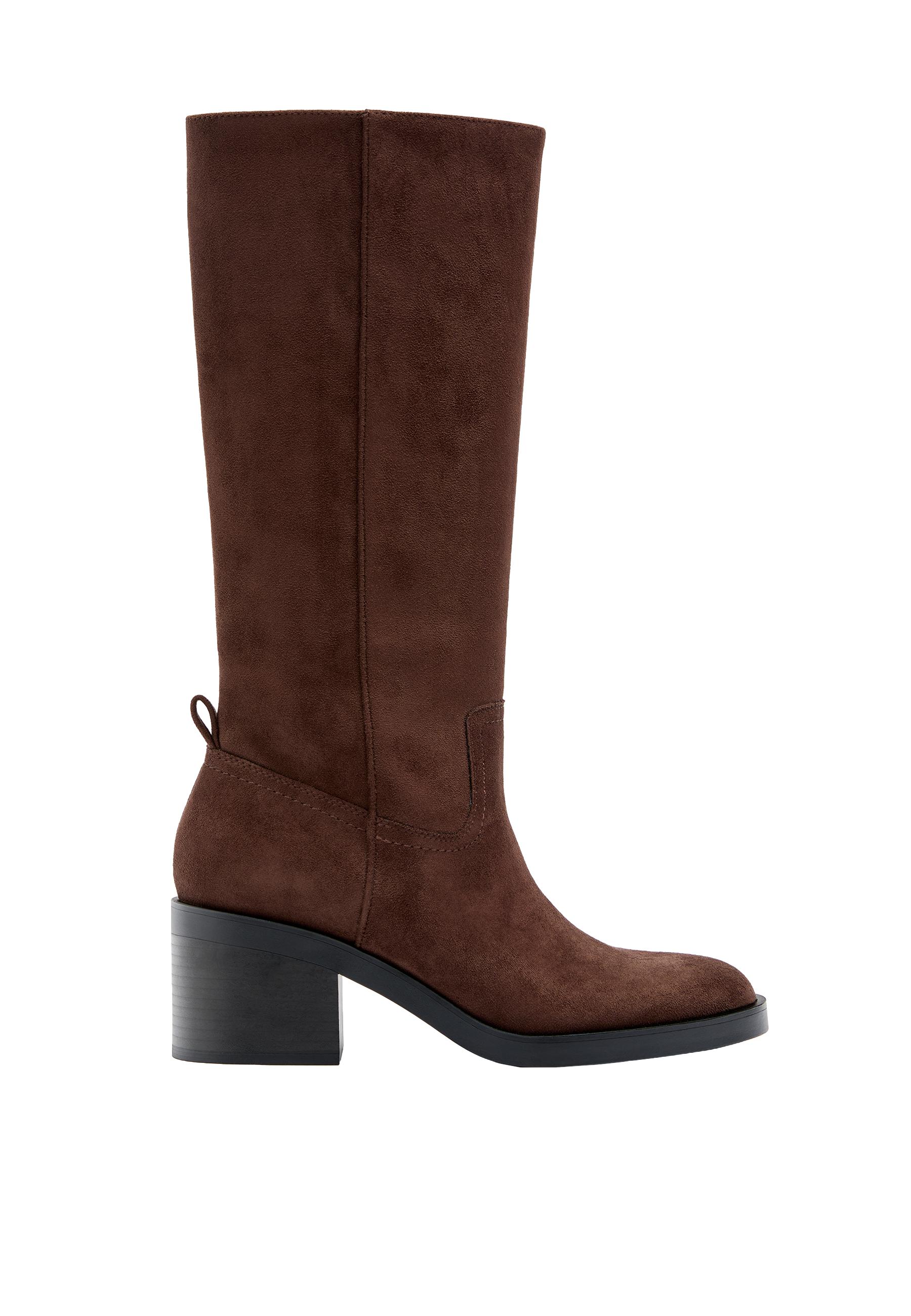 Faux suede high-heel boots — BROWN