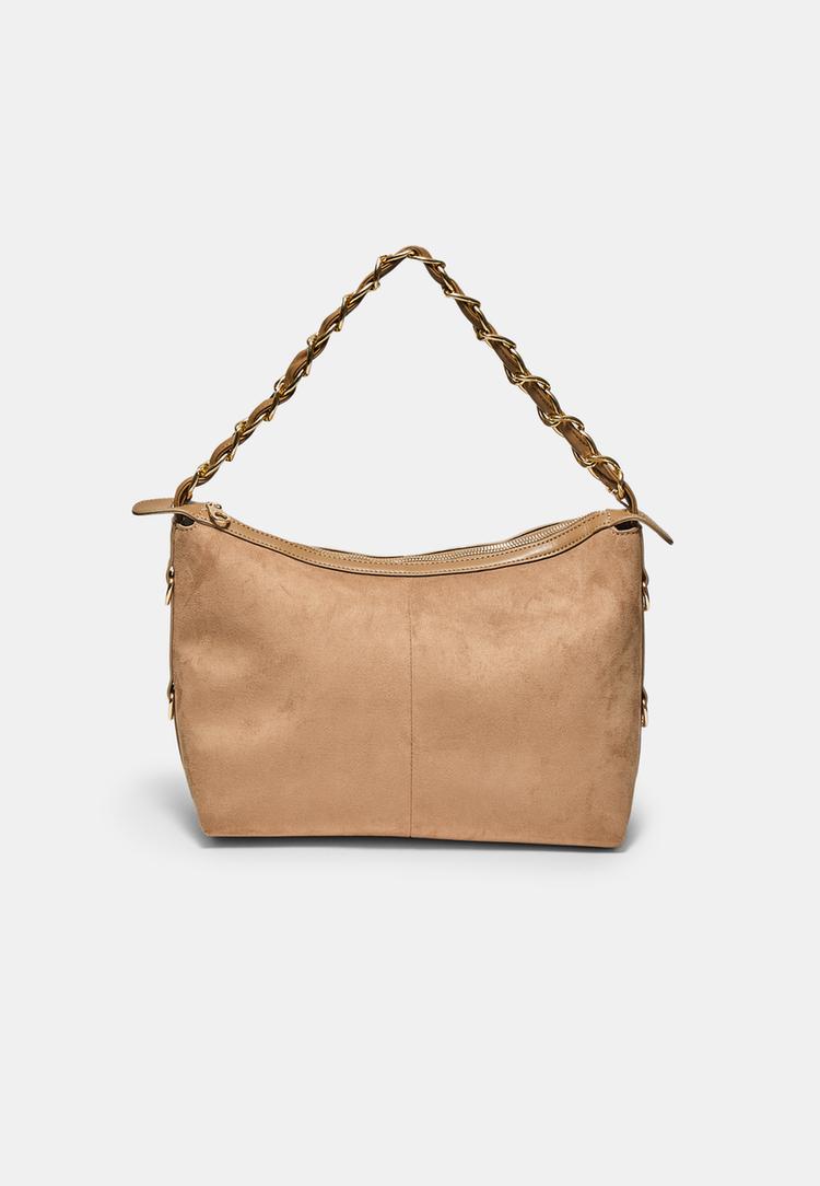 Stradivarius Τσάντα Χιαστί Με Λεπτομέρεια Αλυσίδα Μπεζ Os