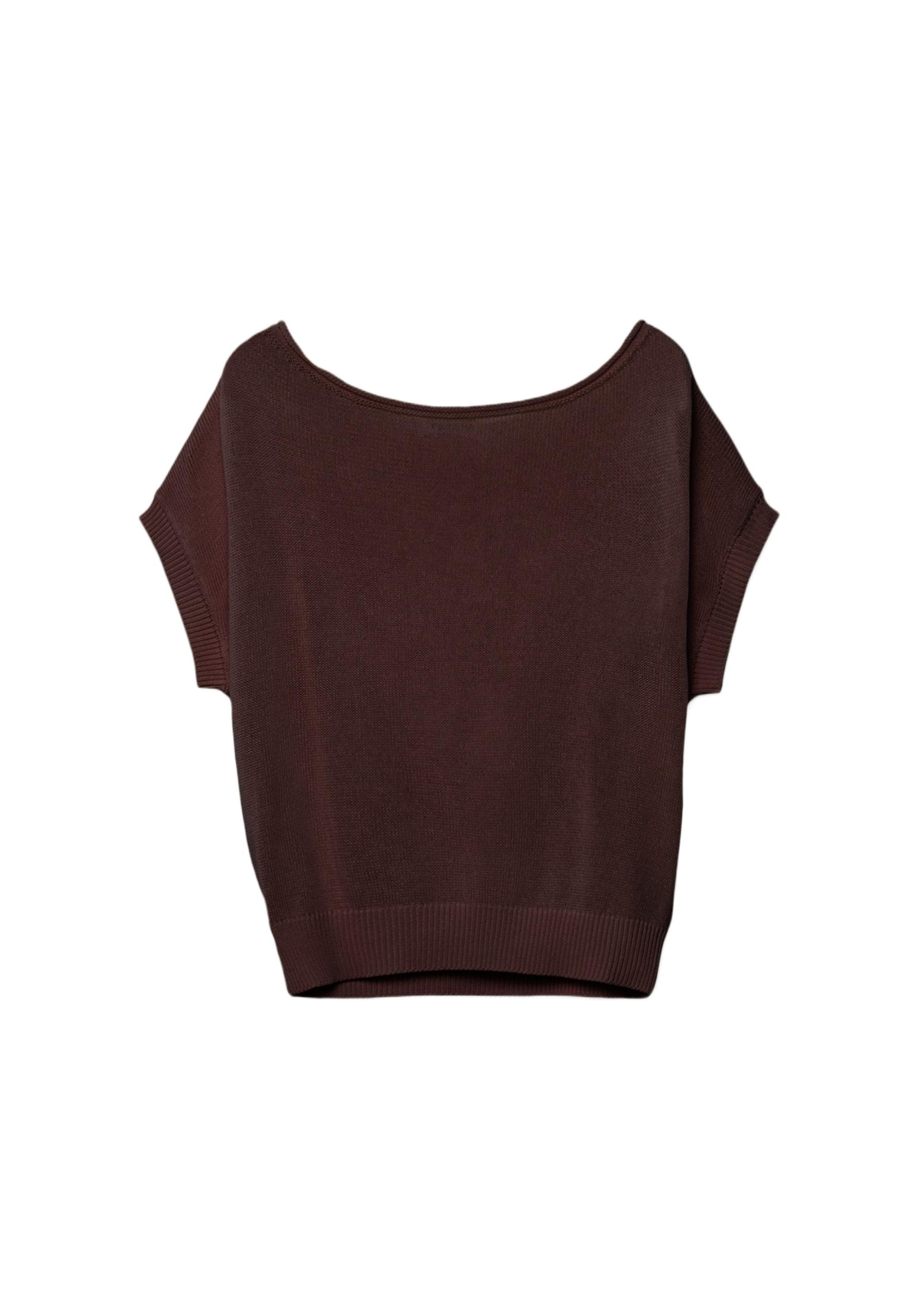 Rustic knit boat neck top — Brown