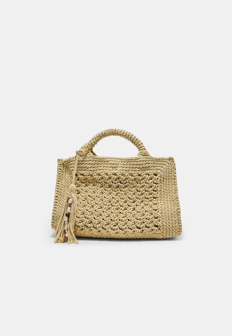 Stradivarius Τσάντα Tote Κροσέ Με Μεταλλιζέ Νήμα Εκρού Os