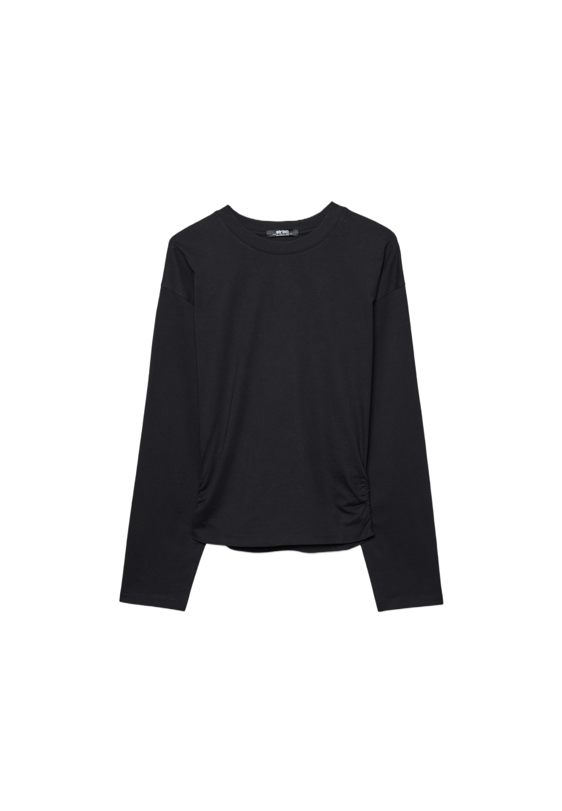 Long sleeve gathered T-shirt — Black