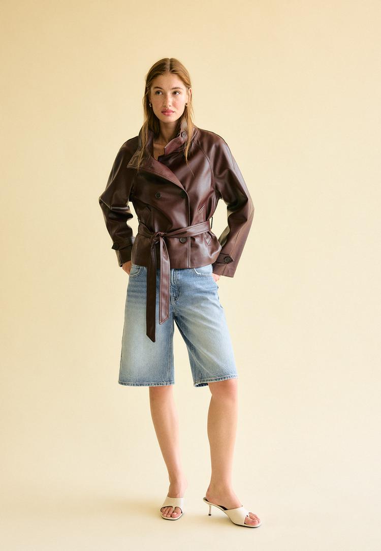 trench col montant en similicuir