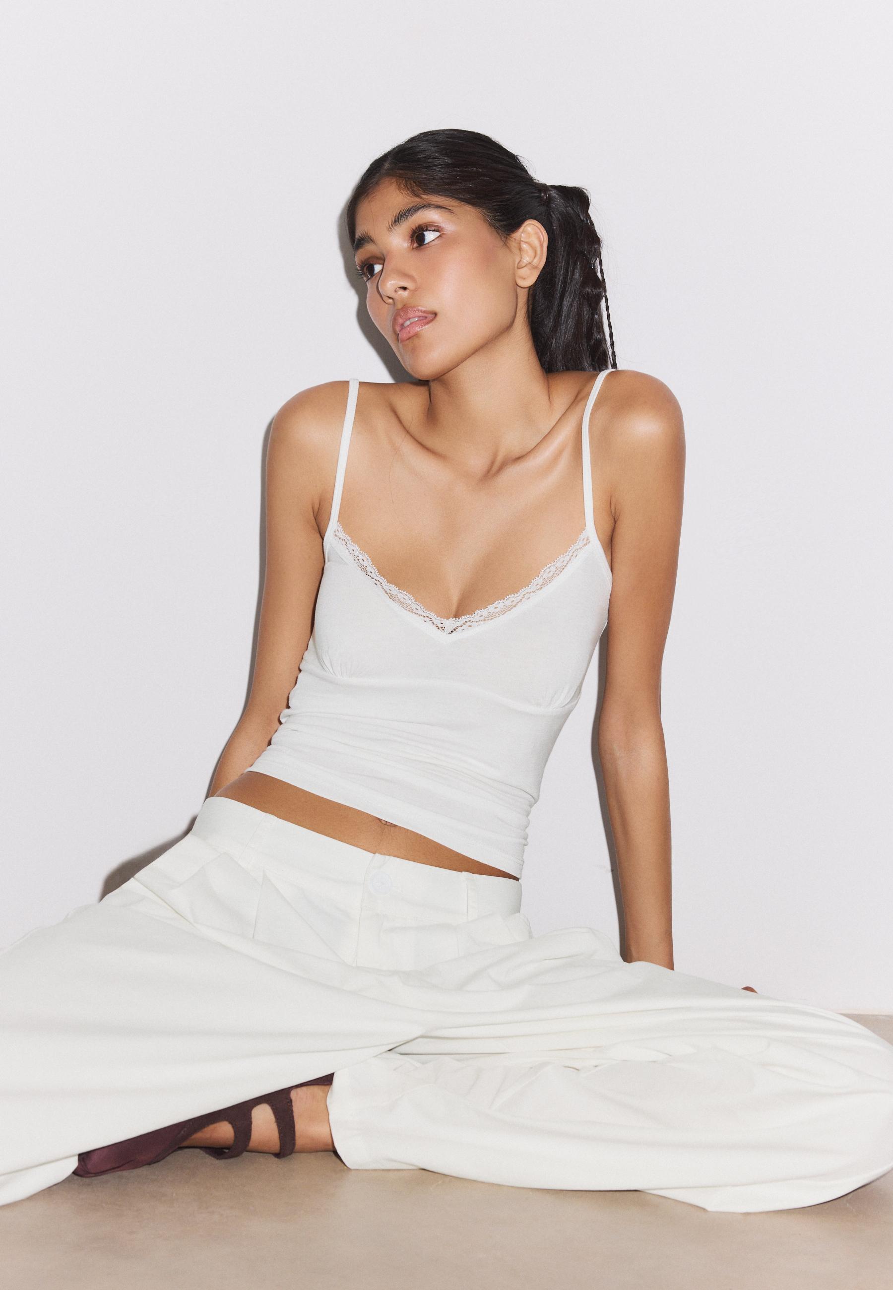 Strappy lace top — Ecru