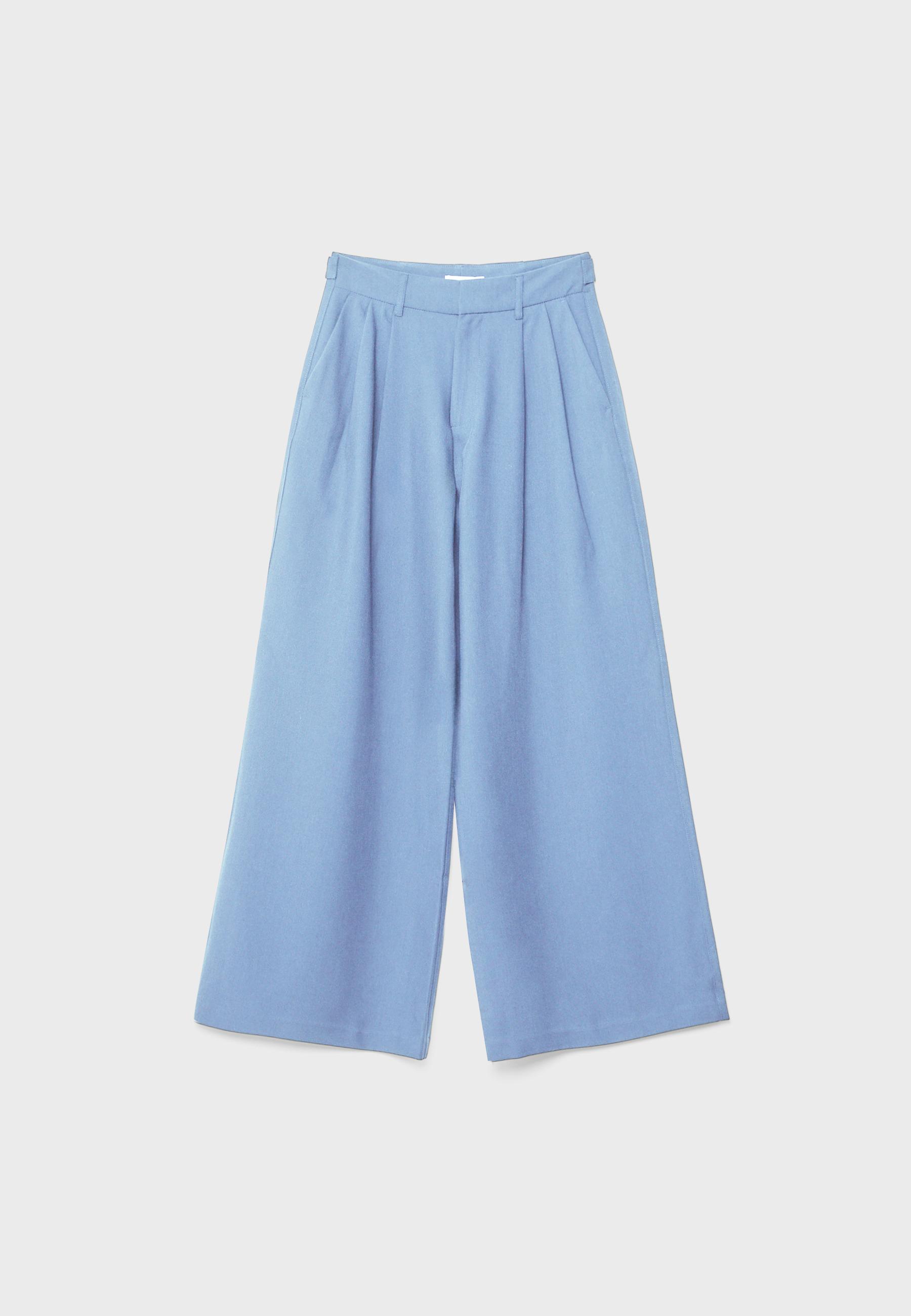 Adjustable rustic wide-leg trousers — Blue