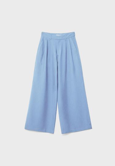 Adjustable rustic wide-leg button trousers — Blue 7