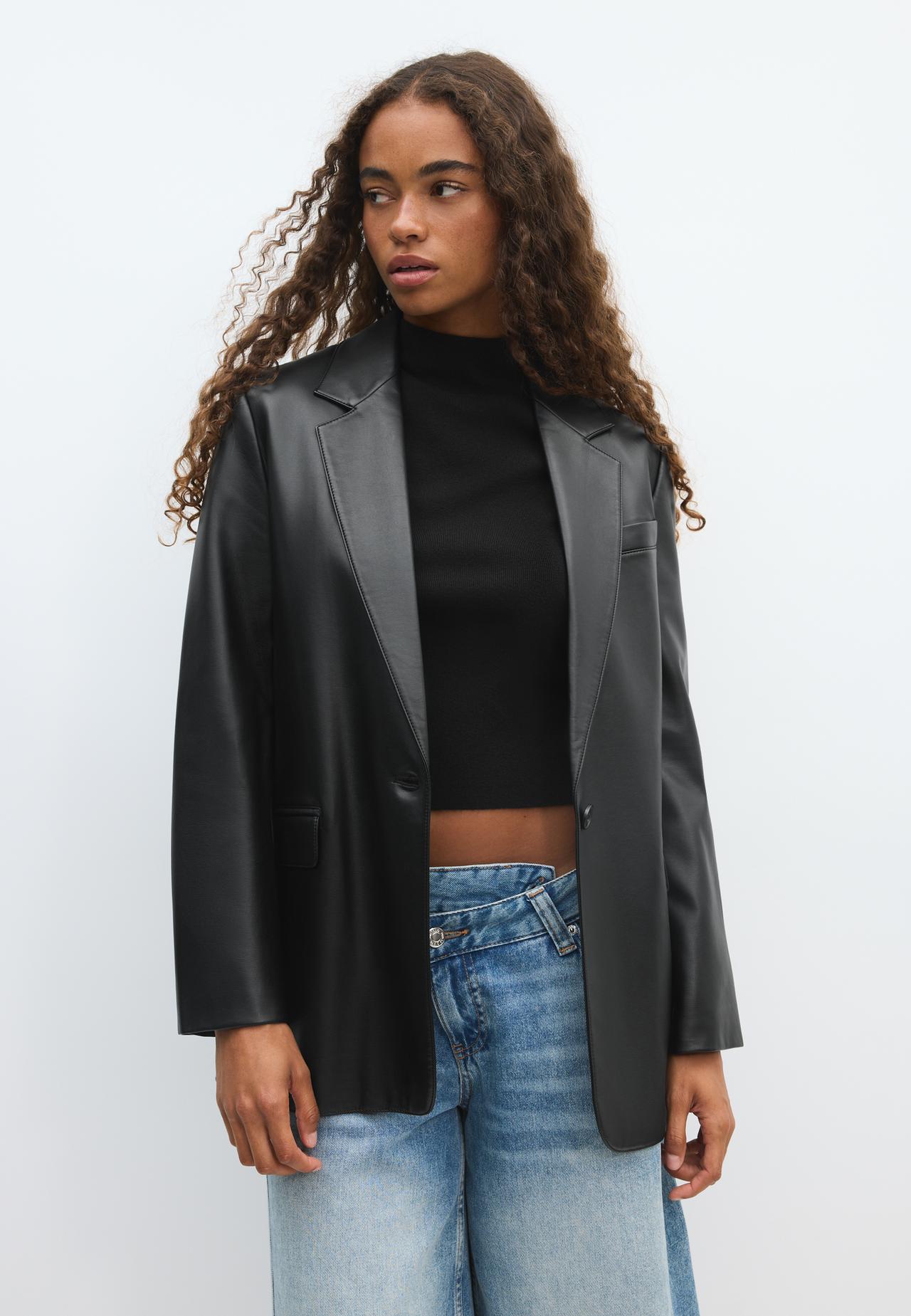 Regular fit leather effect blazer — Black