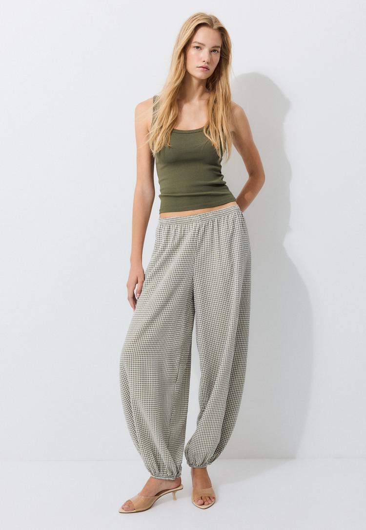 Weite karierte Hose Khaki L