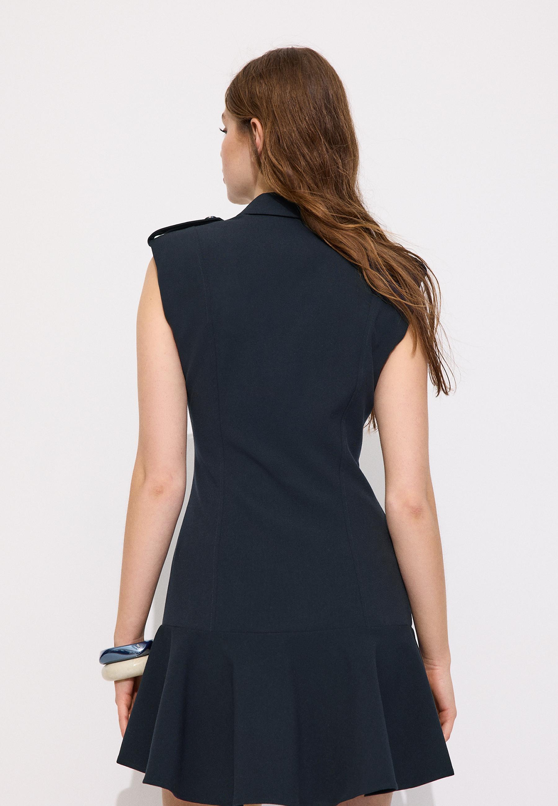 Short sleeveless buttoned dress — Dark blue