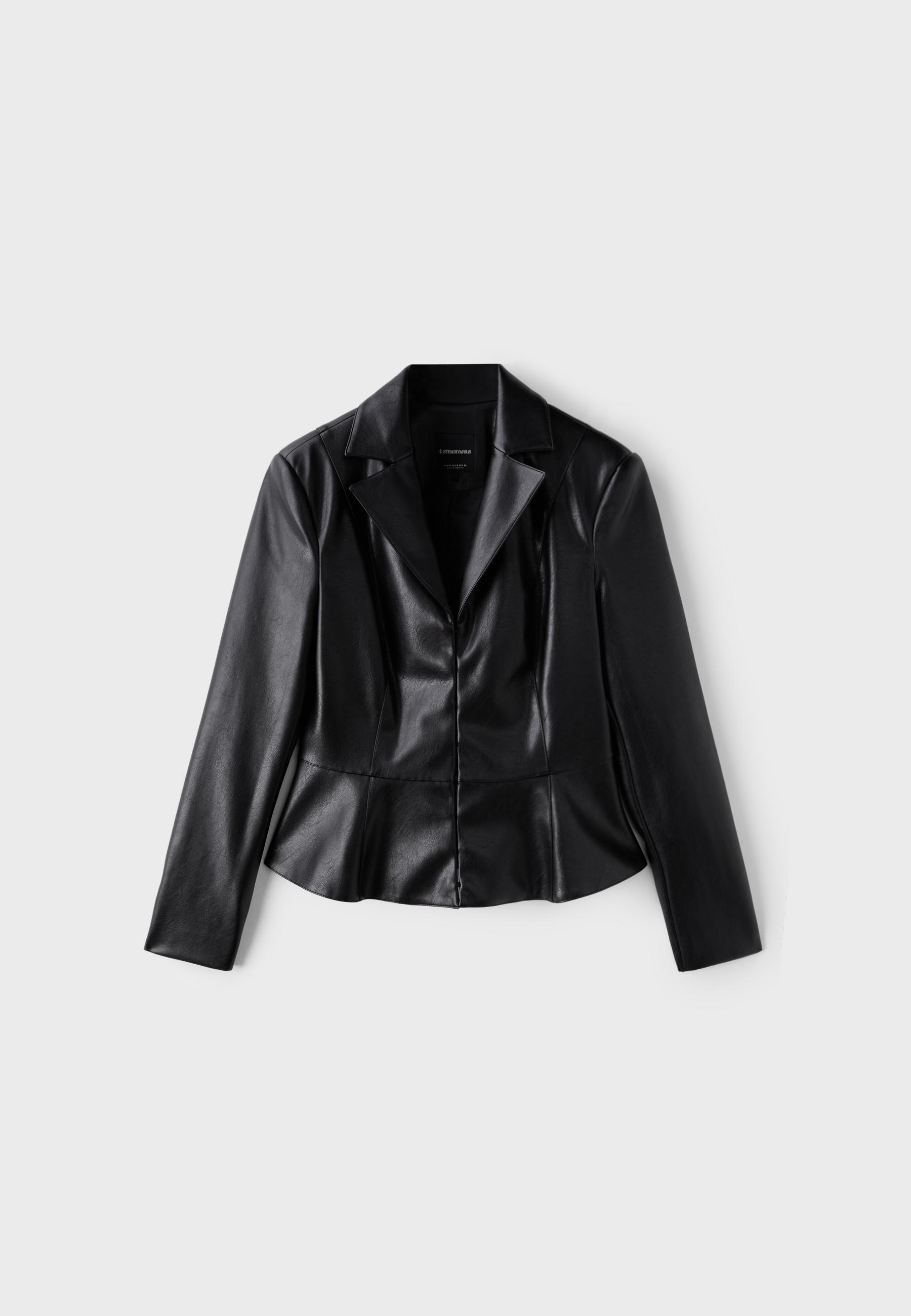 Leather effect peplum blazer — Black