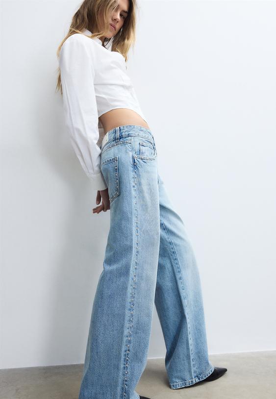 jean wide leg loose a clous