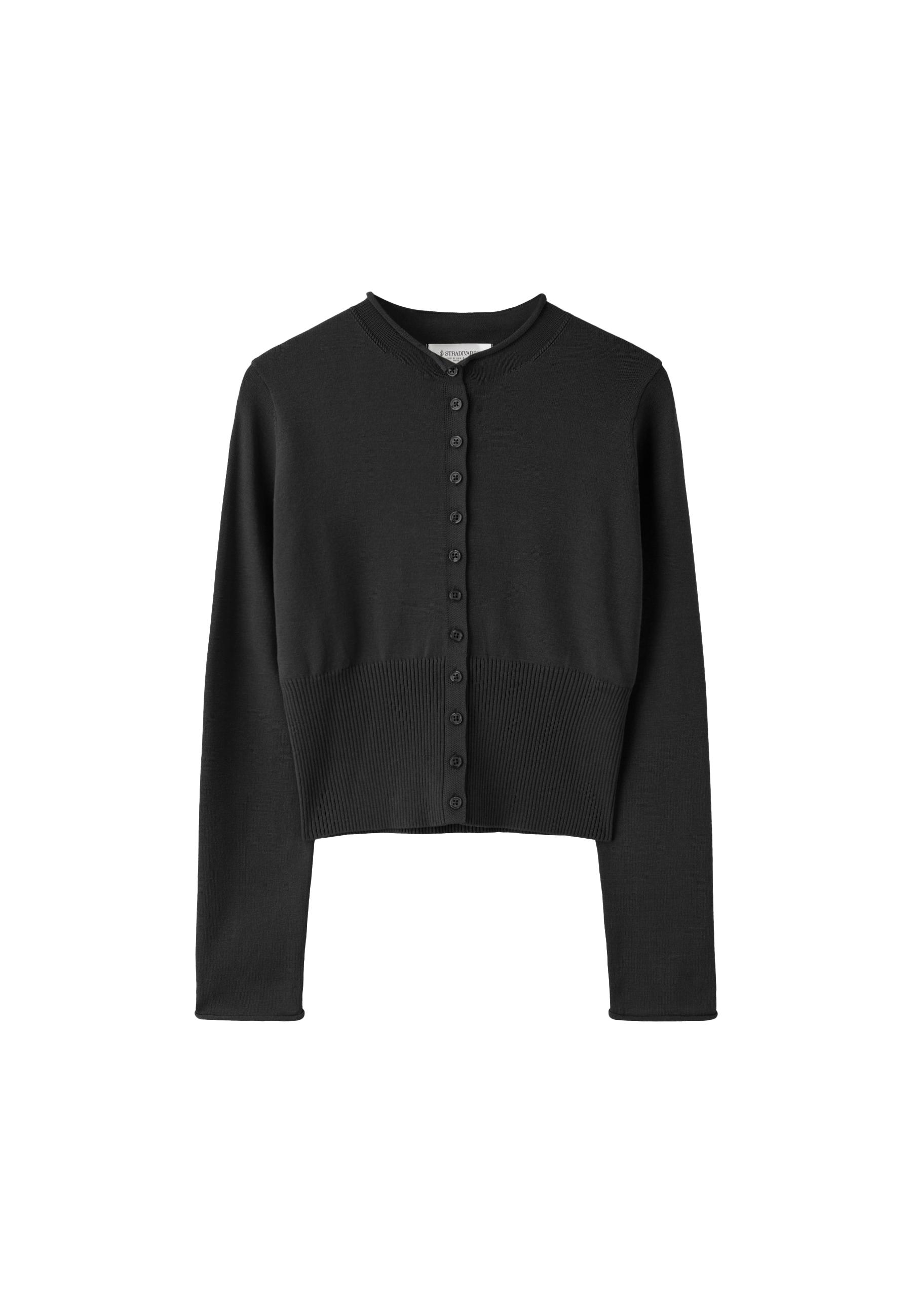 Fitted stand collar cardigan — Black
