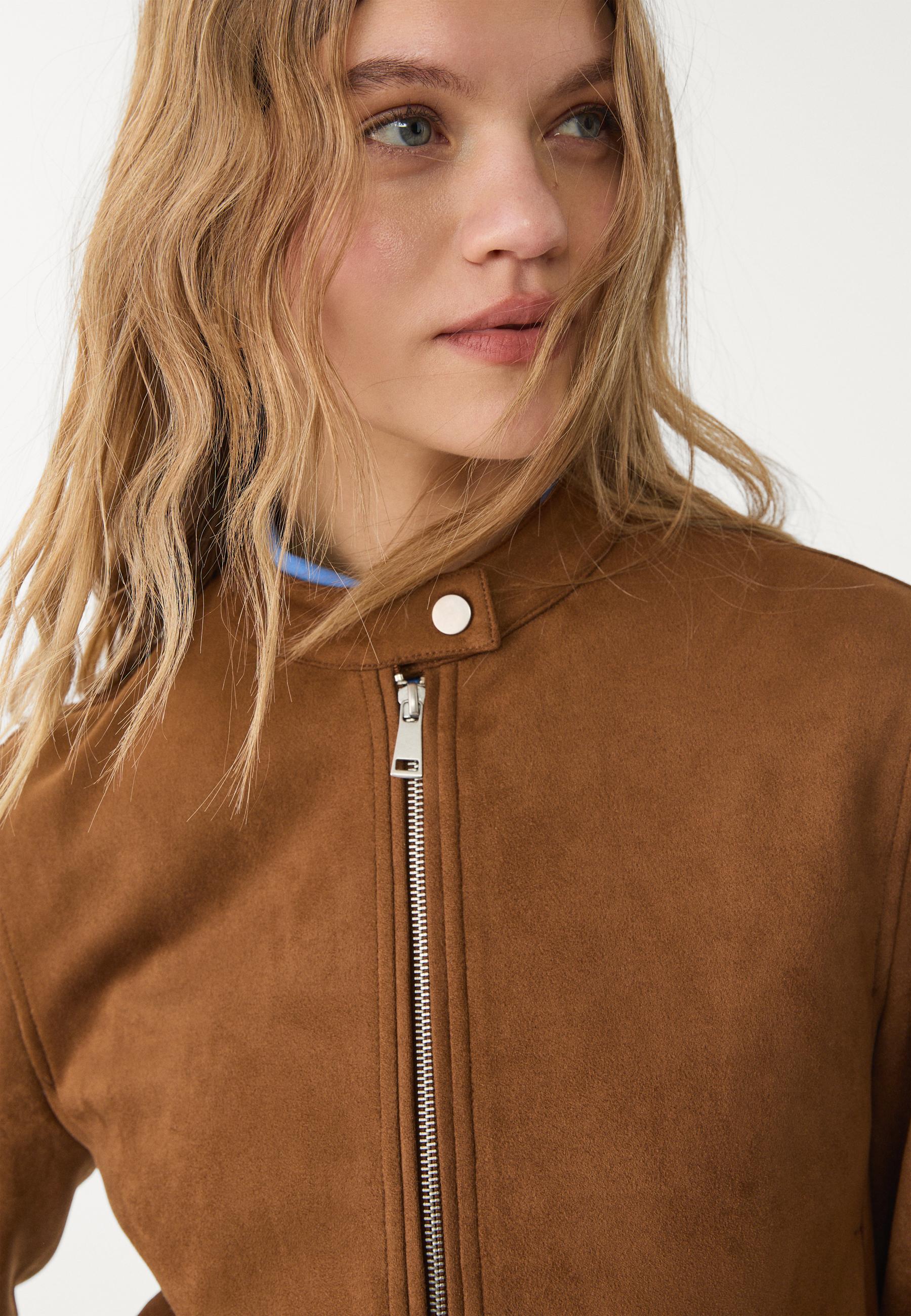 Faux suede zip-up jacket — Brown