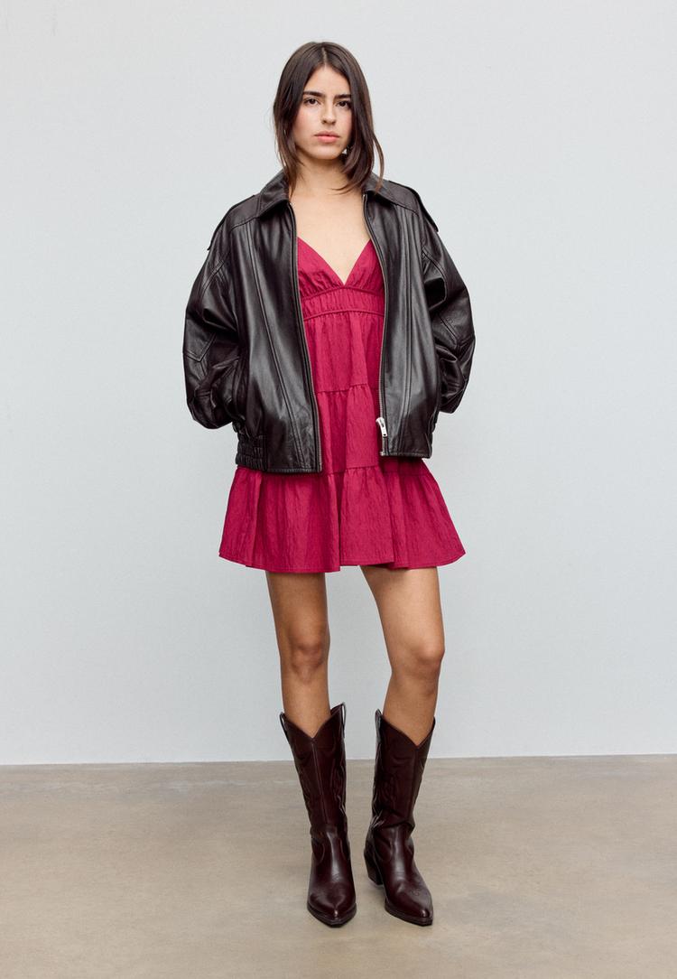 sırtı bagcıklı kısa dokumlu elbise l07712751