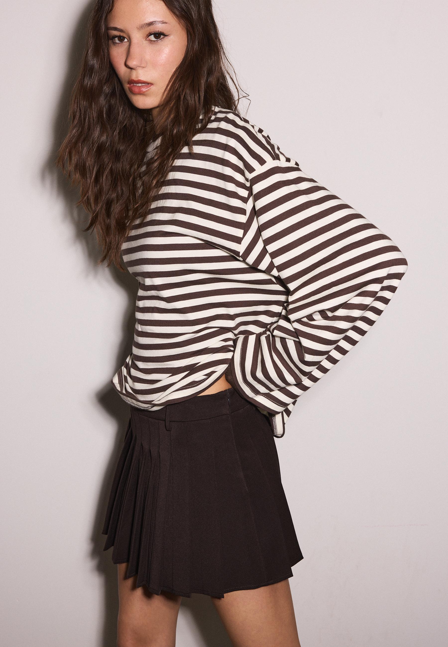 Box pleat mini skirt — Brown