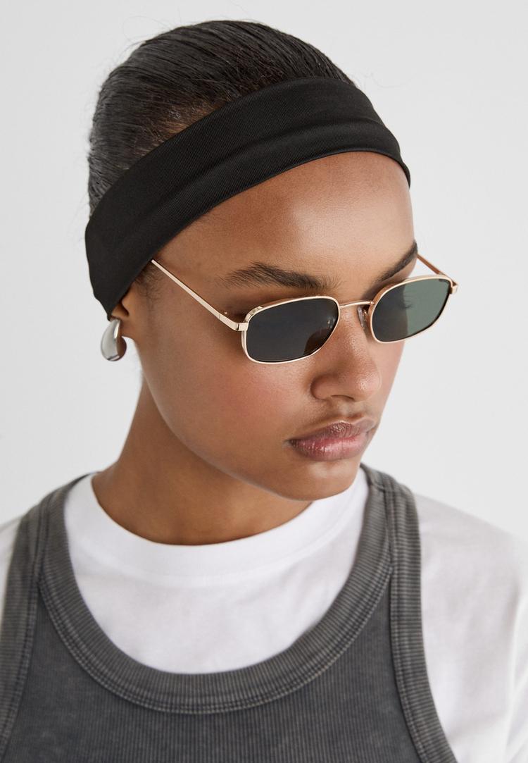 Stradivarius Μεταλλικά Ορθογώνια Γυαλιά Ηλίου Χρυσαφί Os φωτογραφία