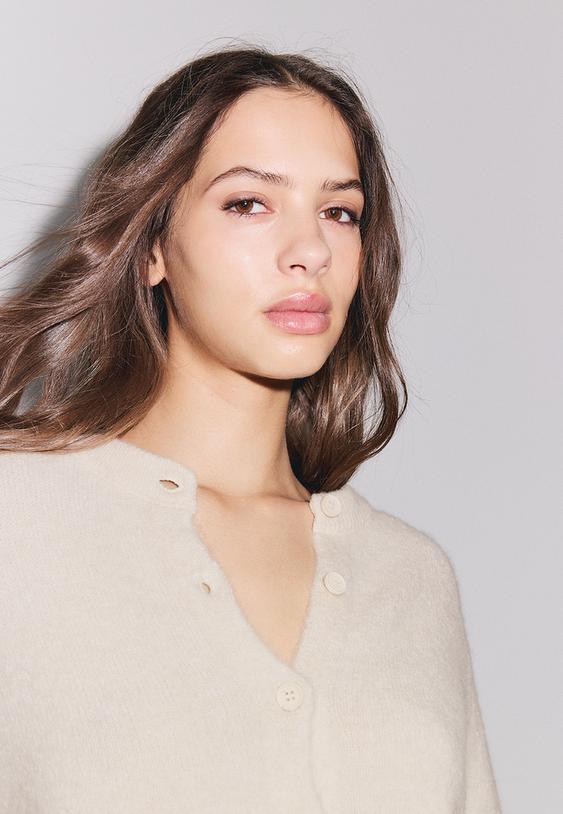 Stradivarius Knitted Button-Up Jacket Ecru Xl