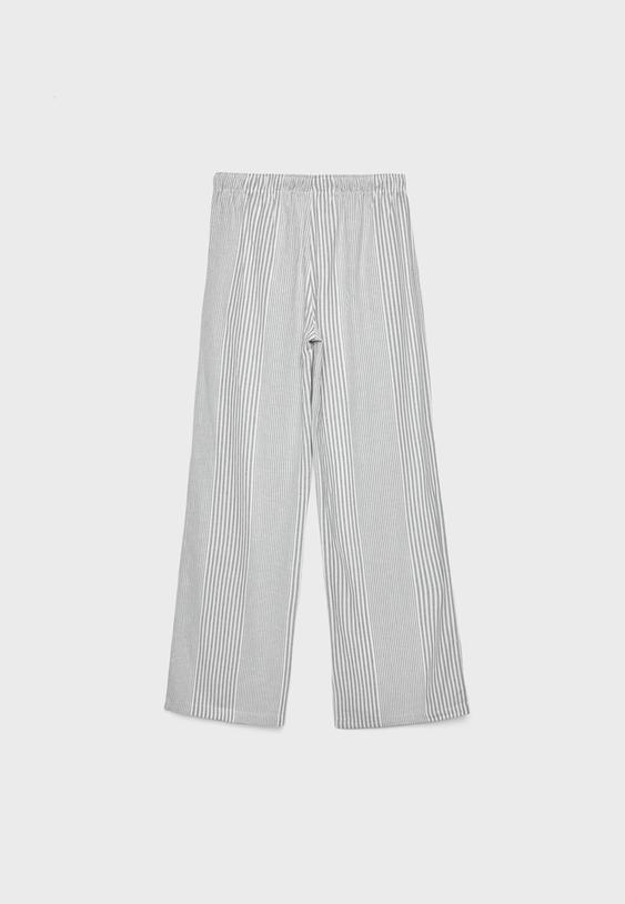 Dökümlü çizgili keten karışımlı pantolon_5
