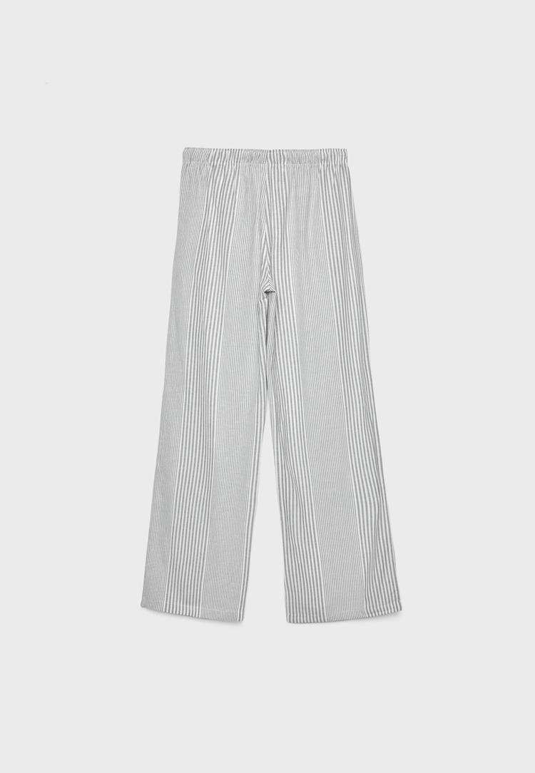 Dökümlü çizgili keten karışımlı pantolon_5