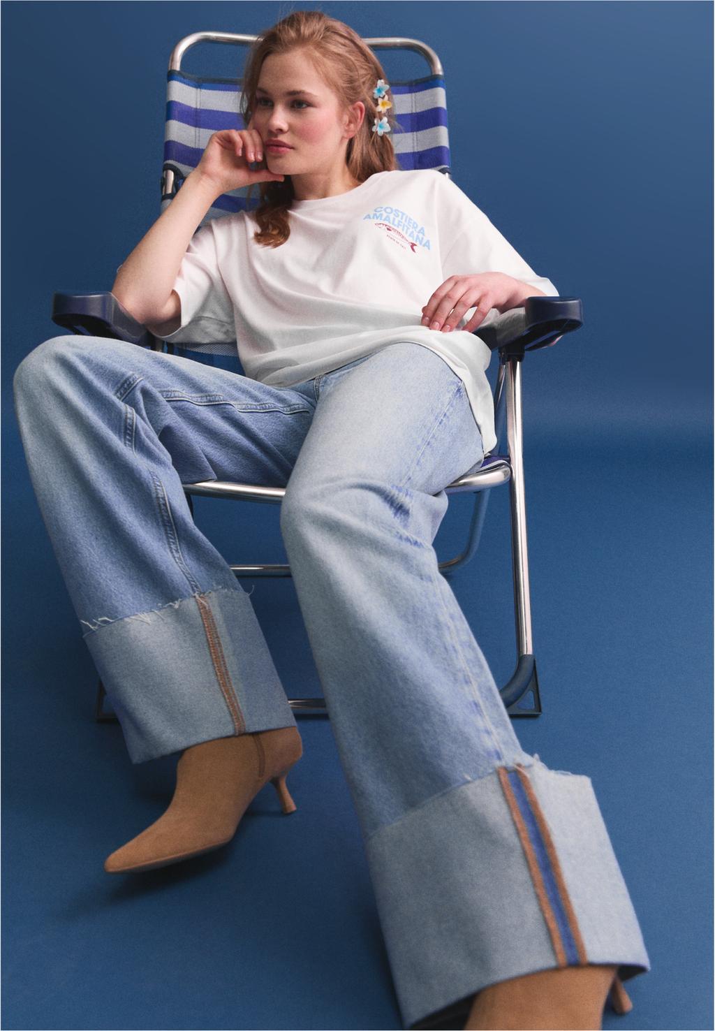 Wide-leg folded jeans