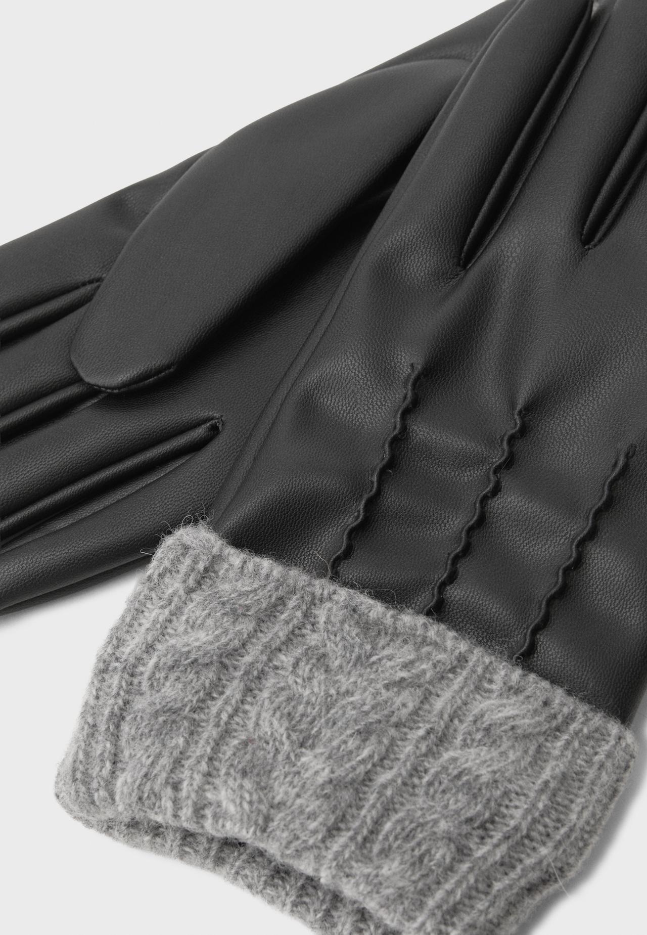 Combined chunky knit gloves — Black