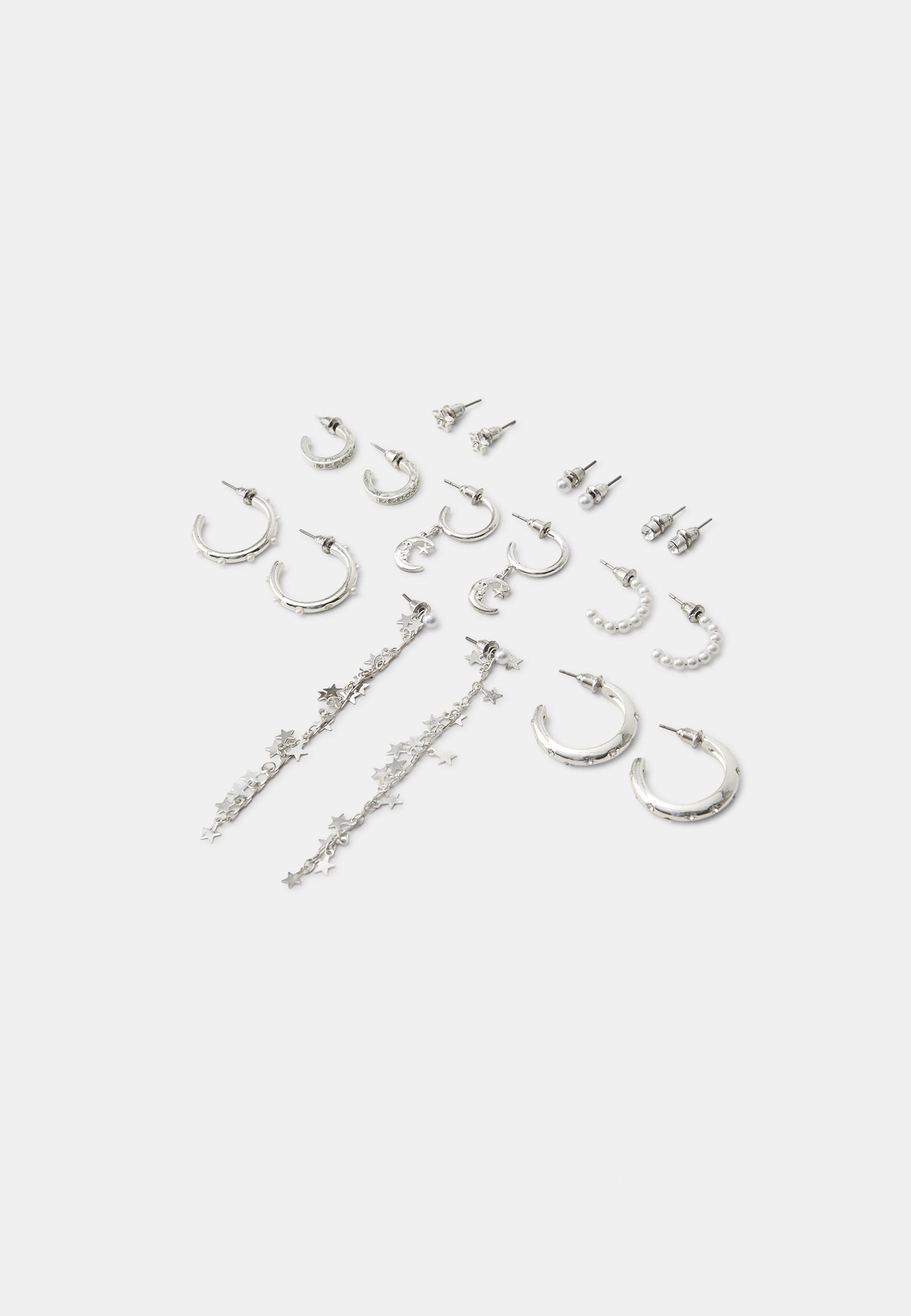 Set of 9 moon earrings — Grey